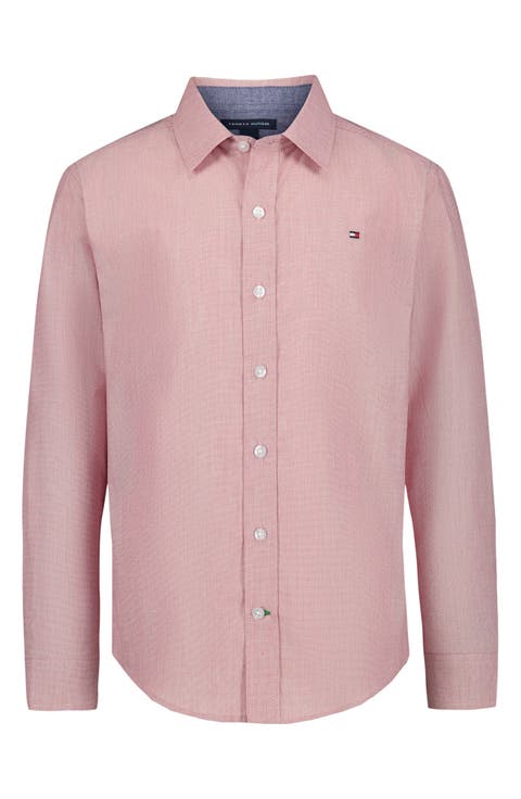 Kids' End-on-End Striped Long Sleeve Button-Down Shirt