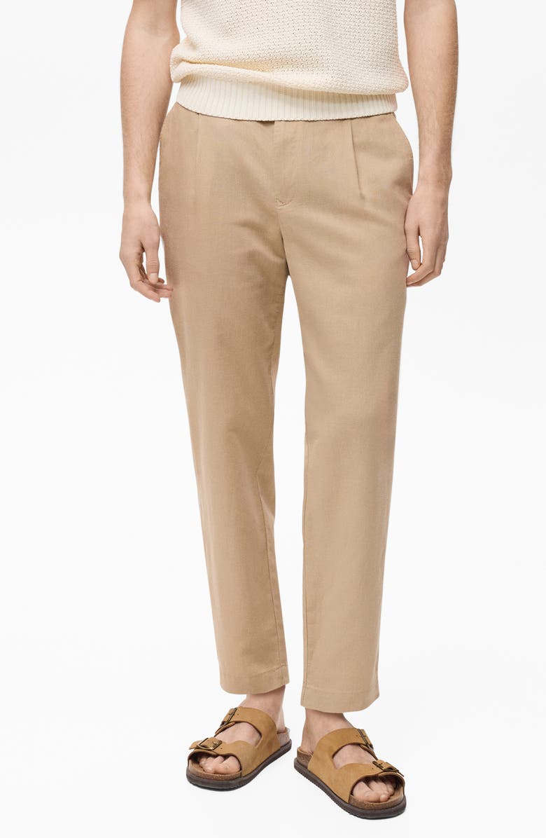 MANGO Slim Fit Linen & Cotton Drawstring Pants, Main, color, Beige