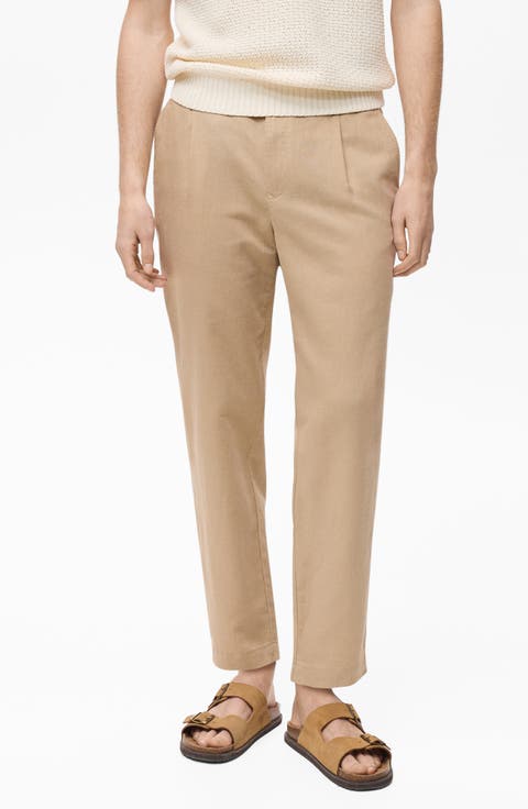 Slim Fit Linen & Cotton Drawstring Pants