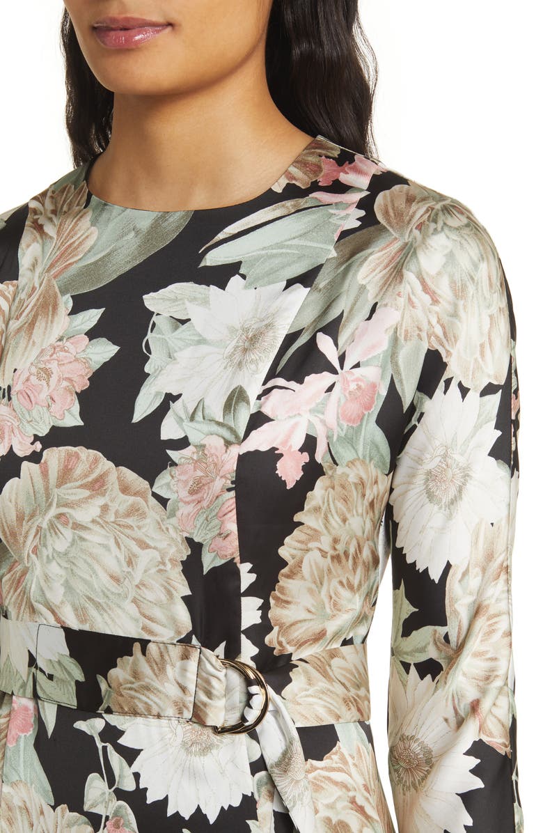 Anne Klein Floral Long Sleeve Belted Midi Dress, Alternate, color, 