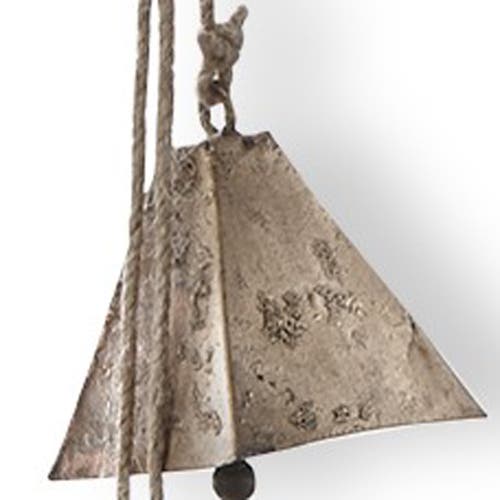 Tag Pyramid Temple Bells Jute Rope Swag Antique Brass Holiday Decor In Gold
