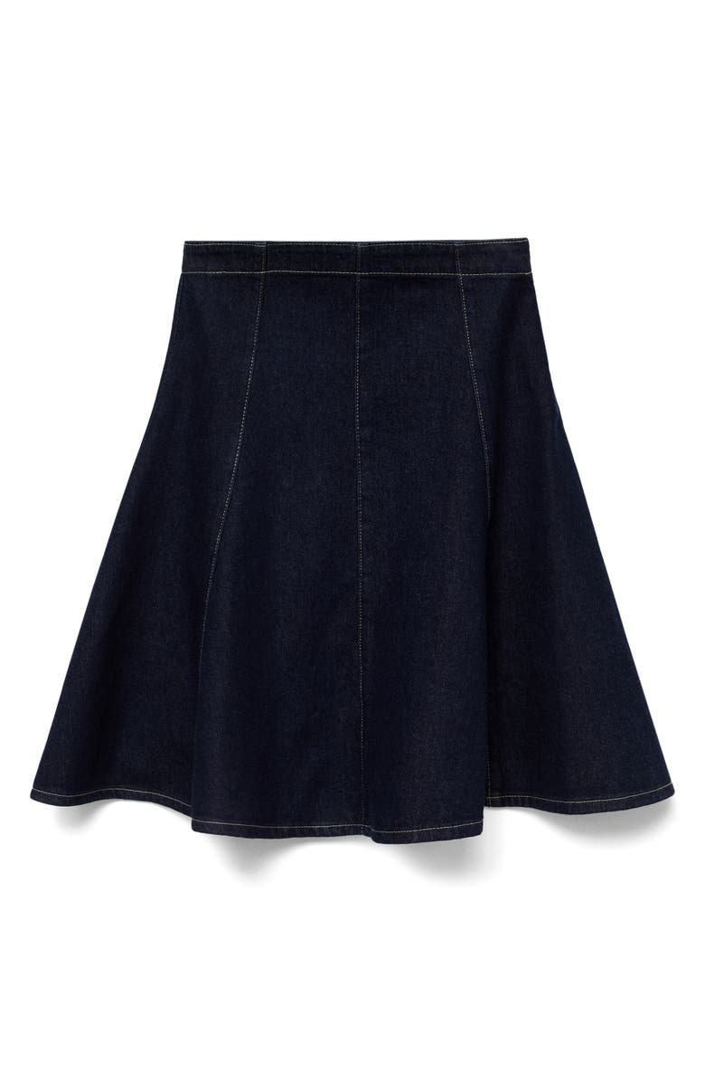 MANGO Pleated A-Line Denim Skirt, Main, color, Open Blue