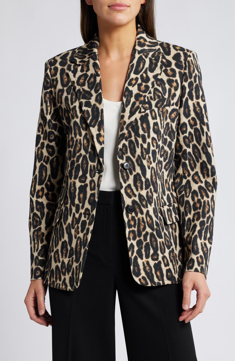Theory Leopard Print Wool Blend Jacket, Main, color, Beige Multi
