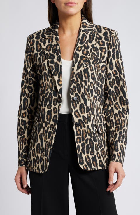 Leopard Print Wool Blend Jacket