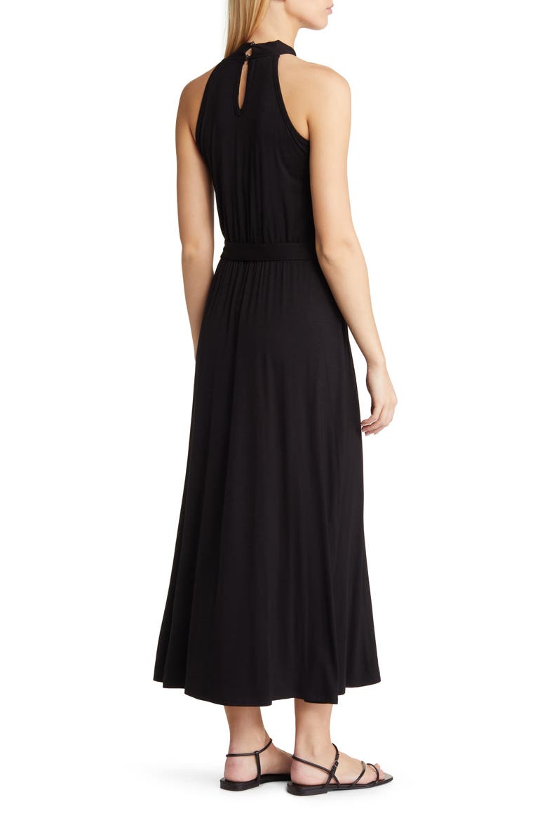 Loveappella Tie Waist Halter Maxi Dress, Alternate, color, Black