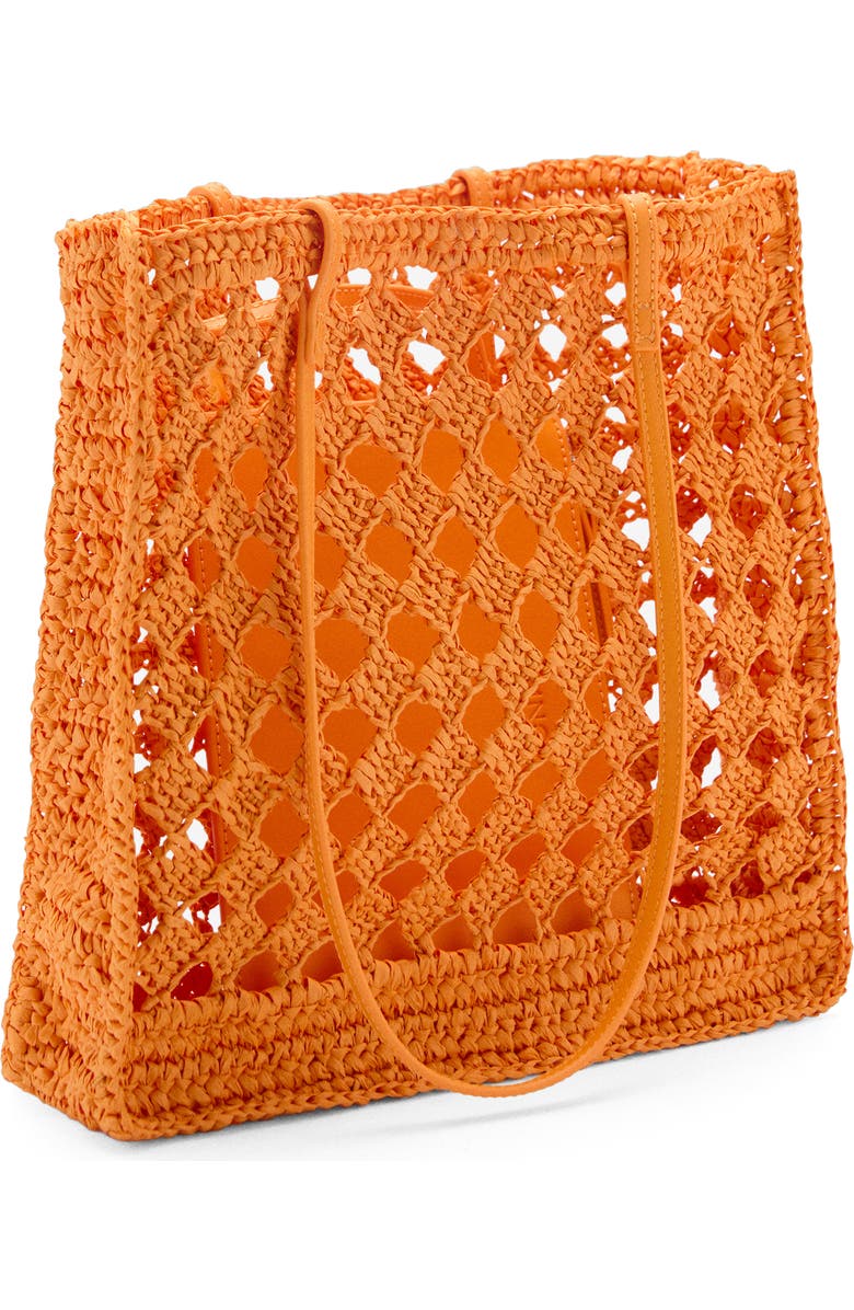 MANGO Openwork Crochet Straw Shopper, Alternate, color, Orange