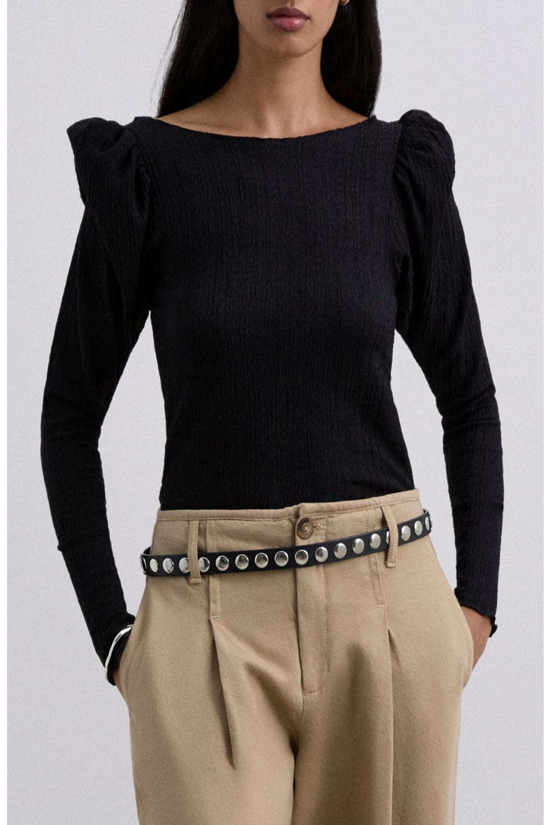 Wrinkle Puff Ls Tee, Main, color, Black