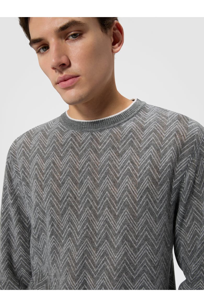 Long-sleeve Cashmere Zig Zag Sweater, Alternate, color, Grey