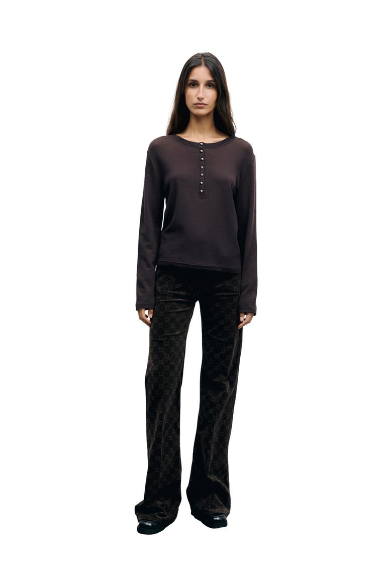 Balie Long Sleeve Button Detail T-Shirt, Alternate, color, Brown