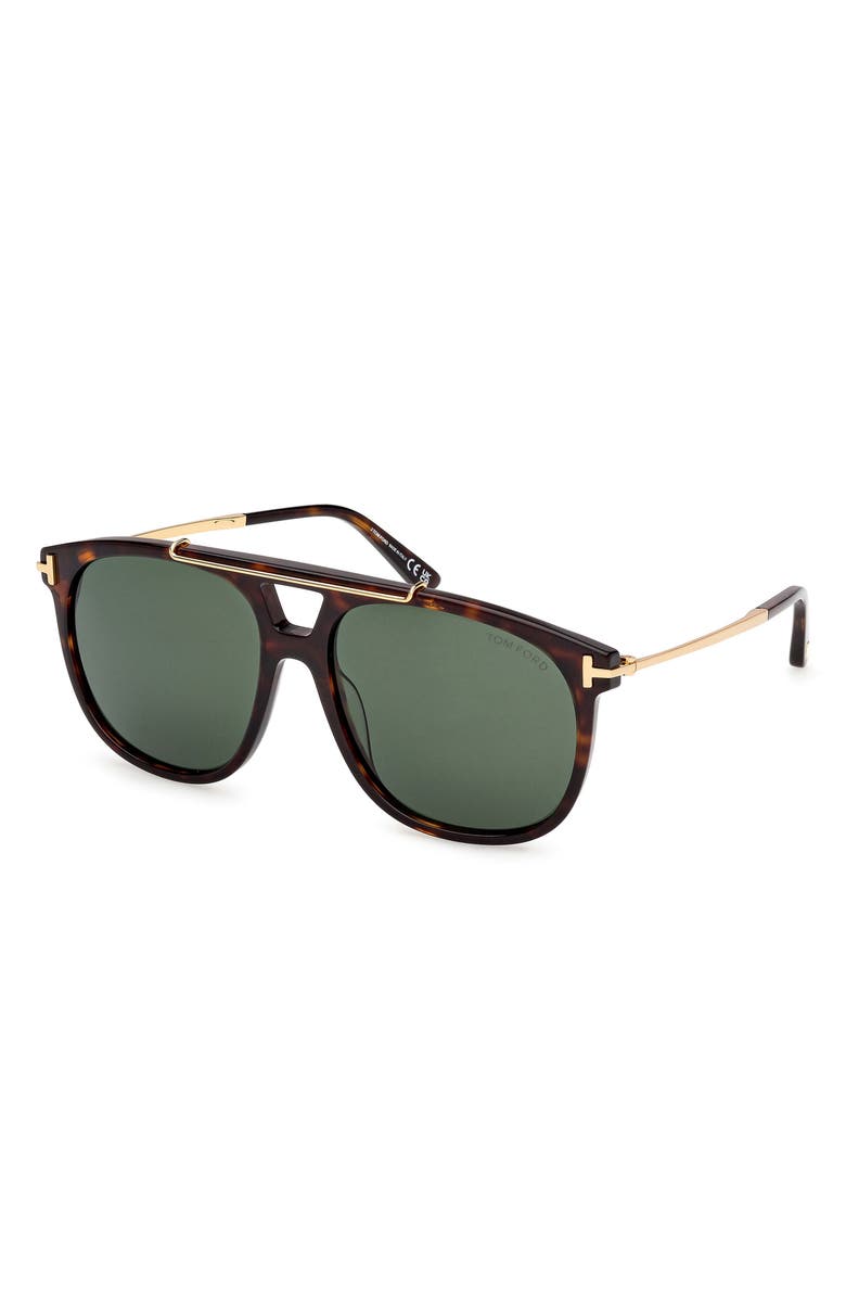 TOM FORD 58mm Navigator Sunglasses, Alternate, color, Dark Havana / Gold / Green