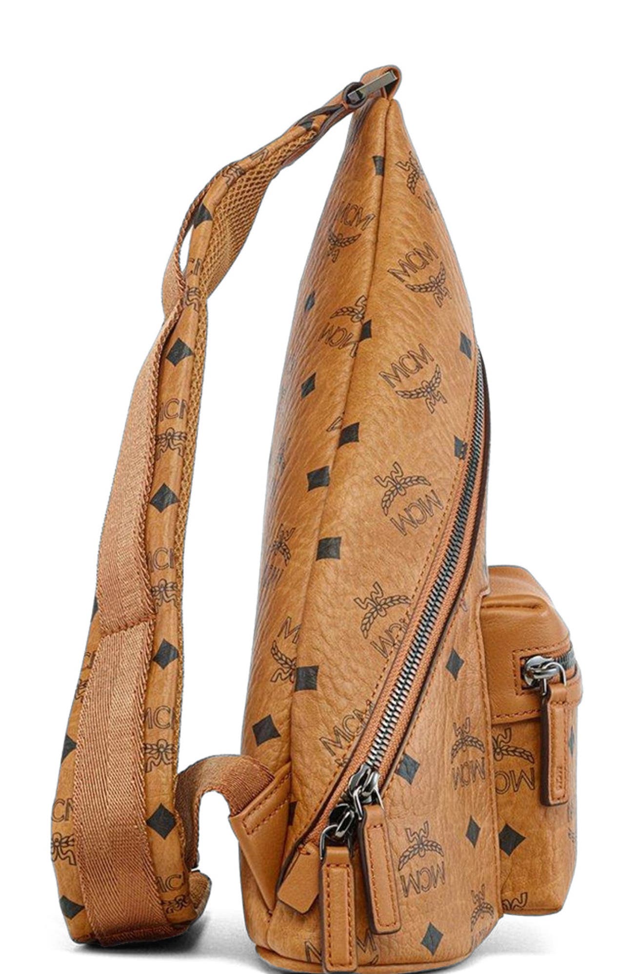 MCM Aren Sling in Visetos, Alternate, color, Brown