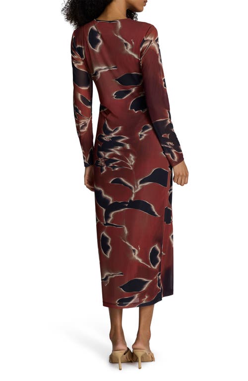 Kenneth Cole Printed Mesh Knot Front Long Sleeve Maxi Dress