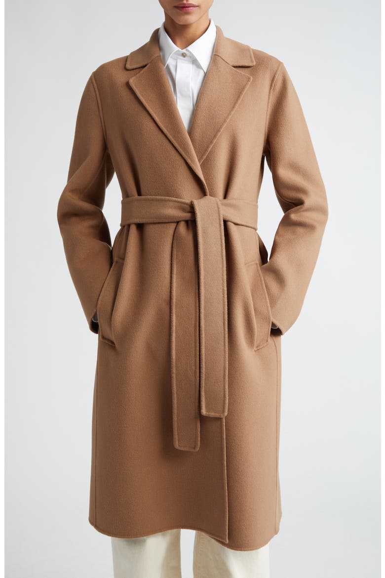 Pauline Belted Double Face Virgin Wool Wrap Coat, Main, color, CAMEL