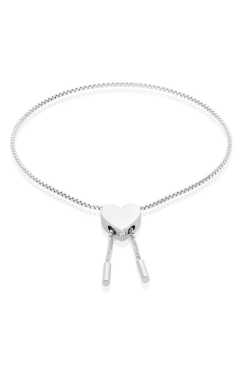 Adornia Heart Bolo Bracelet, Main, color, Silver