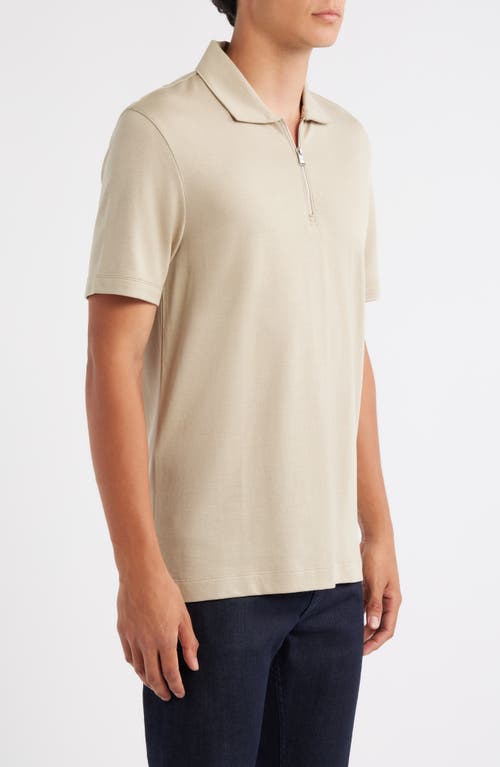 Hugo Boss Boss Paras Piqué Zip Polo In Neutral