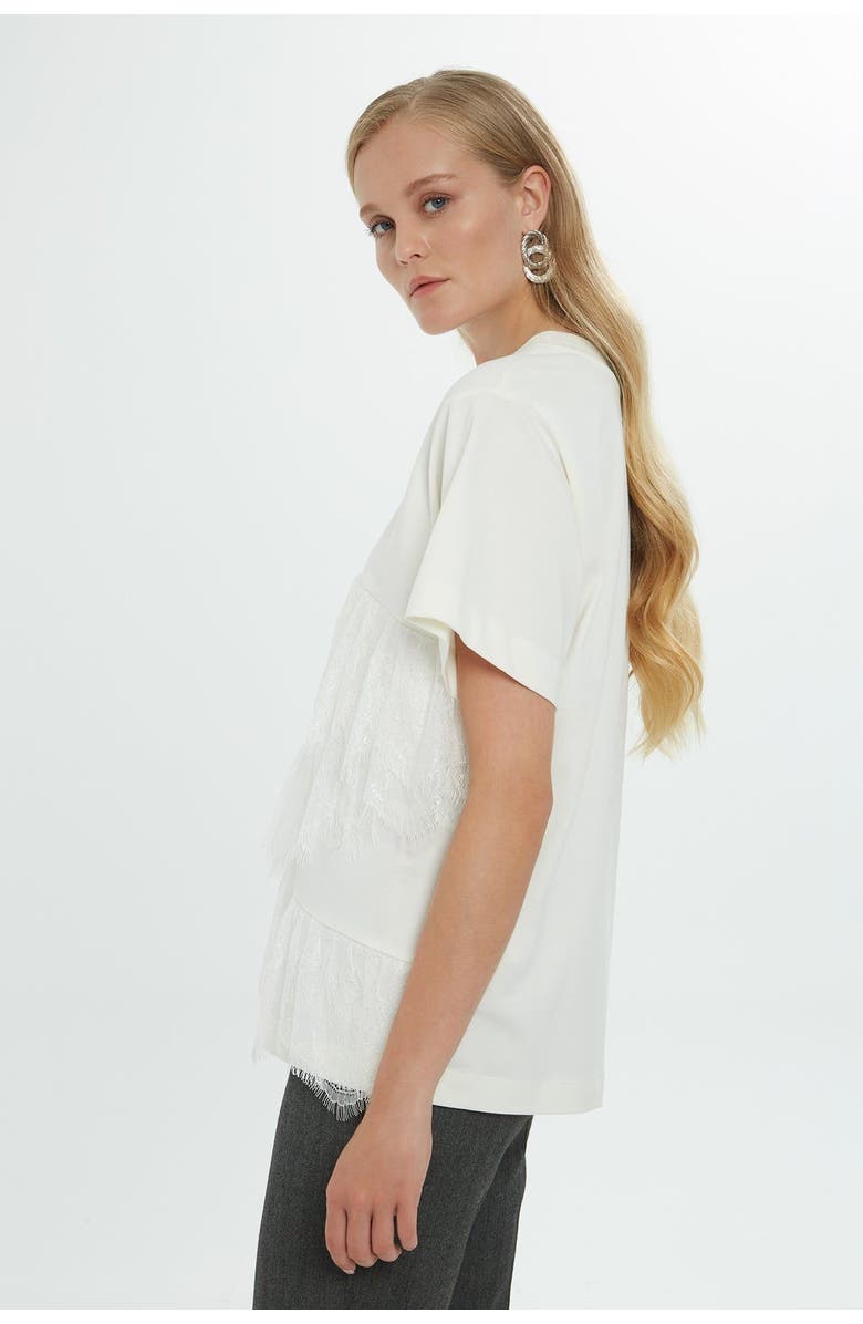 Gizia Lace Detail Short-Sleeve Off-White Blouse, Alternate, color, Ecru