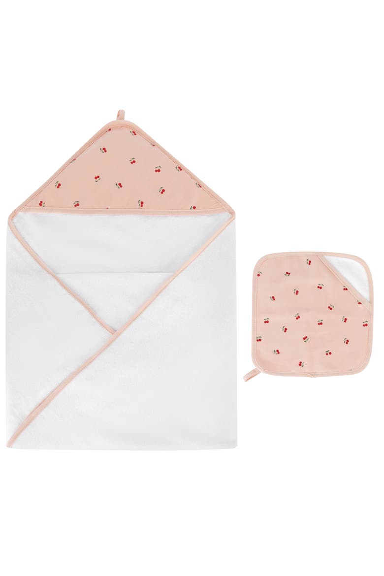 Hooded Towel & Washcloth, Main, color, Pink Cherries