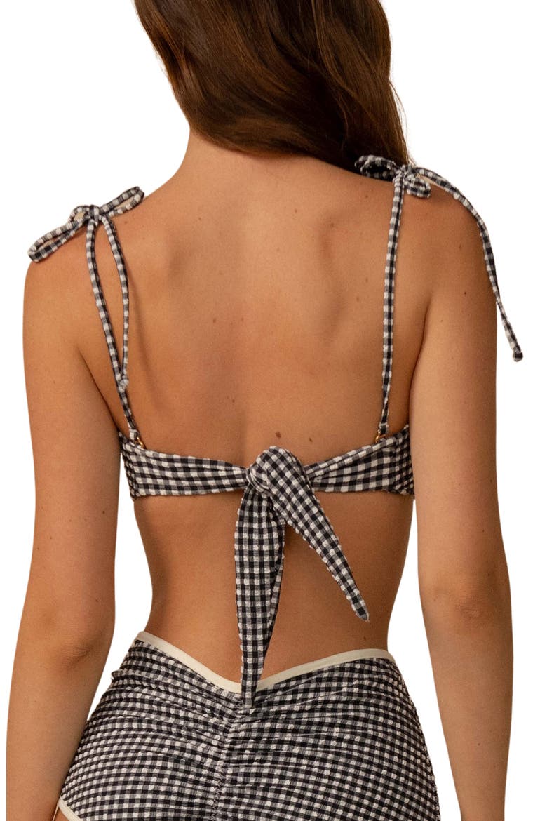 Tori Gingham Tie Shoulder Bikini Top, Alternate, color, BLACK/ WHITE GINGHAM