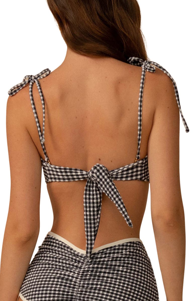 MONTCE Tori Gingham Tie Shoulder Bikini Top, Alternate, color, Black/ White Gingham