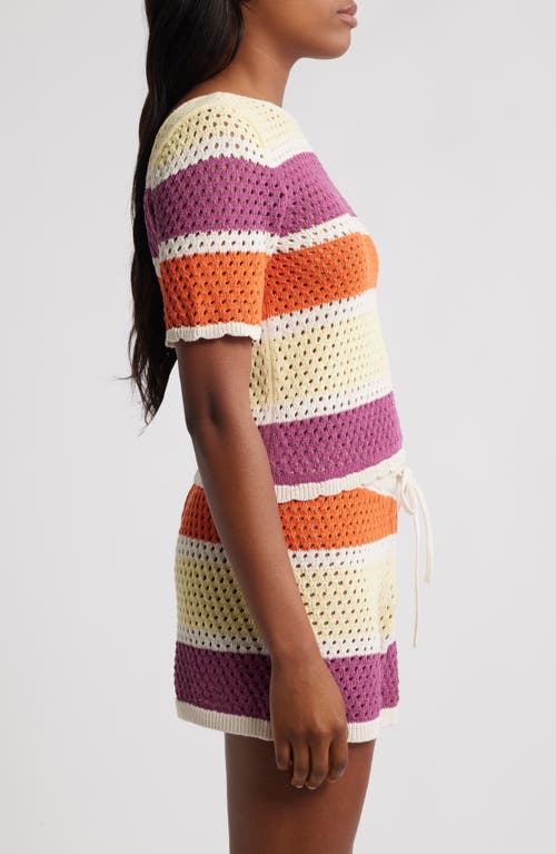 Vero Moda True Stripe Open Stitch Short Sleeve Sweater In Multi
