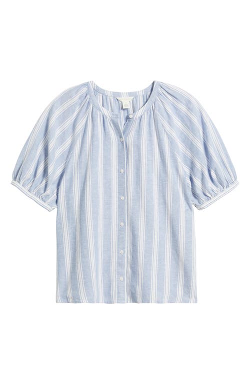 Caslonr Caslon(r) Stripe Linen Blend Puff Sleeve Top In Blue- White Tay Stripe