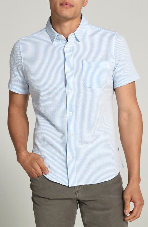 7 Diamonds Keaton Stripe Seersucker Short Sleeve Button-up Shirt In Blue