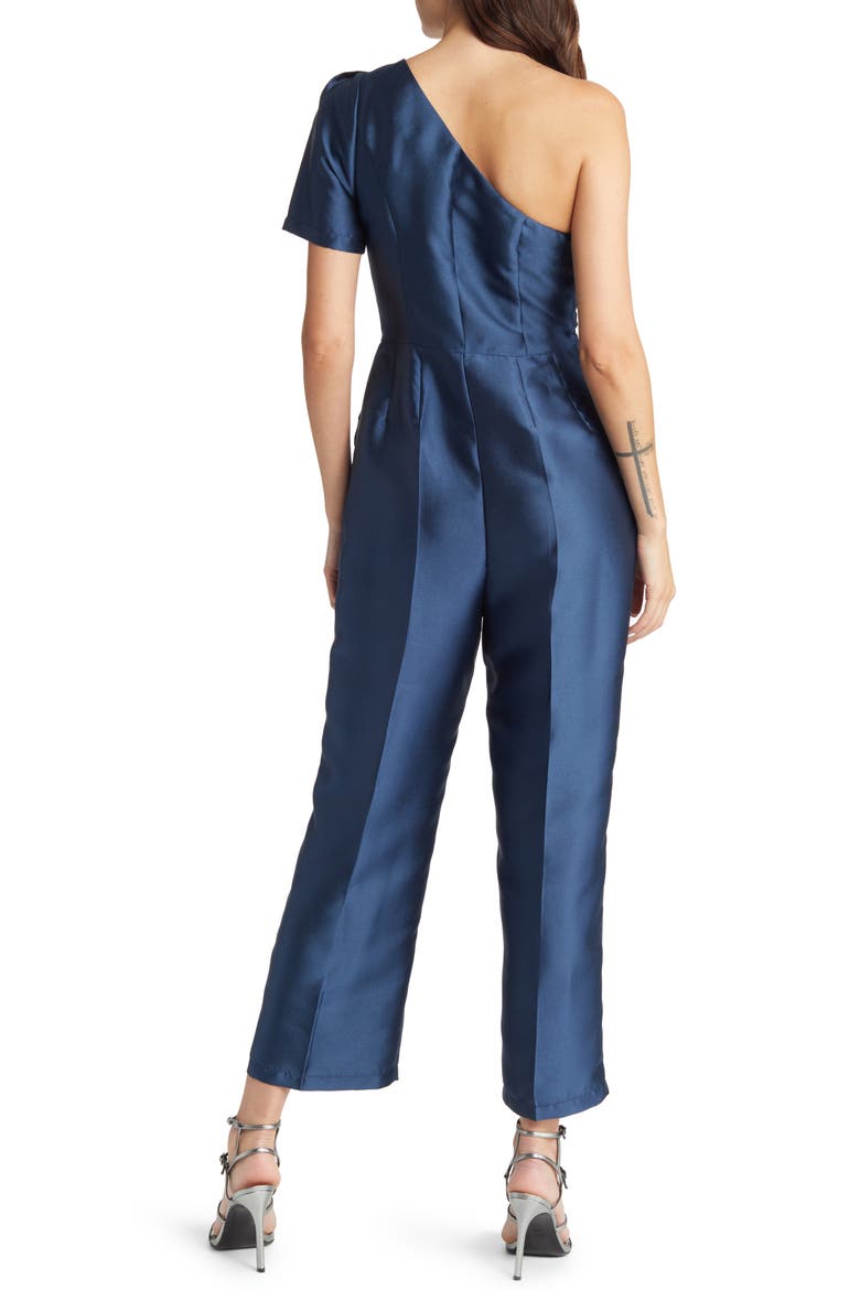Divine Dream One-Shoulder Satin Jumpsuit, Alternate, color, NAVY BLUE