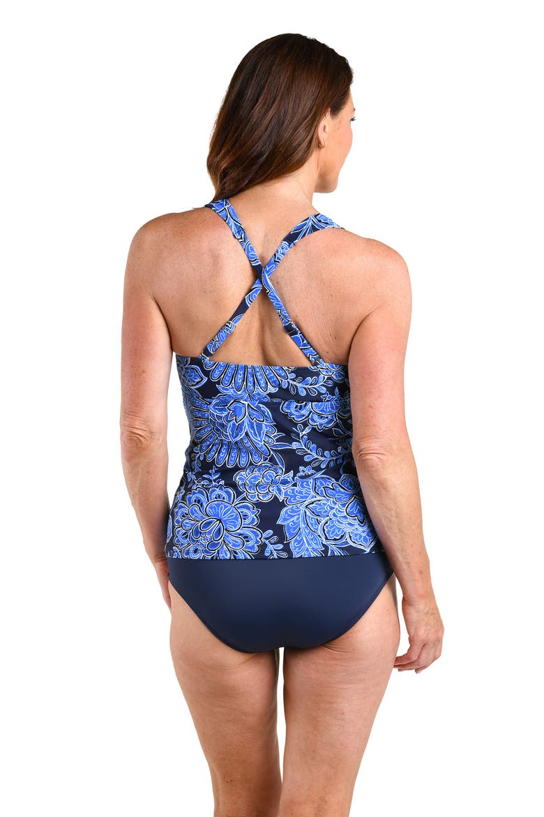 Beyond the Atlantic Ruched V-Neck Convertible Tankini Top, Alternate, color, INDIGO