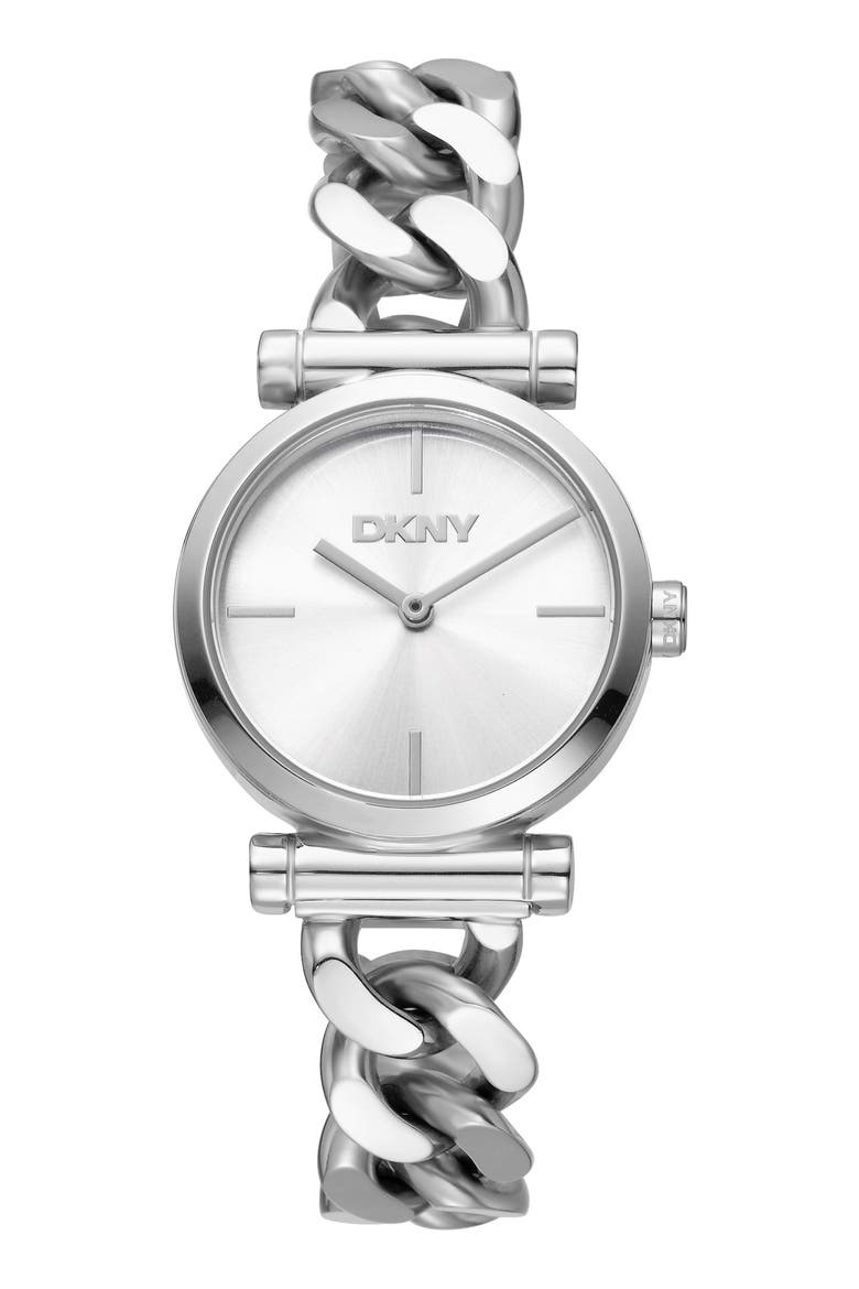 Curb Chain Link Bracelet Watch, 28mm, Main, color, SILVER