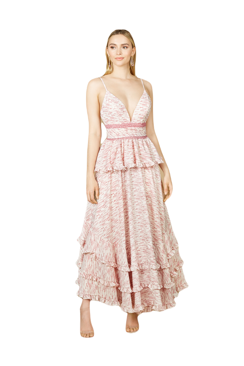 Plunging V-Neck Print Dress, Main, color, Pink
