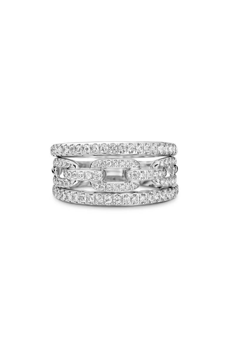 David Yurman Stax 3-Row Chain Link 18k White Gold Ring with Diamonds, Main, color, 