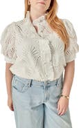English Factory Embroidered Ruffle Short Sleeve Eyelet Shirt