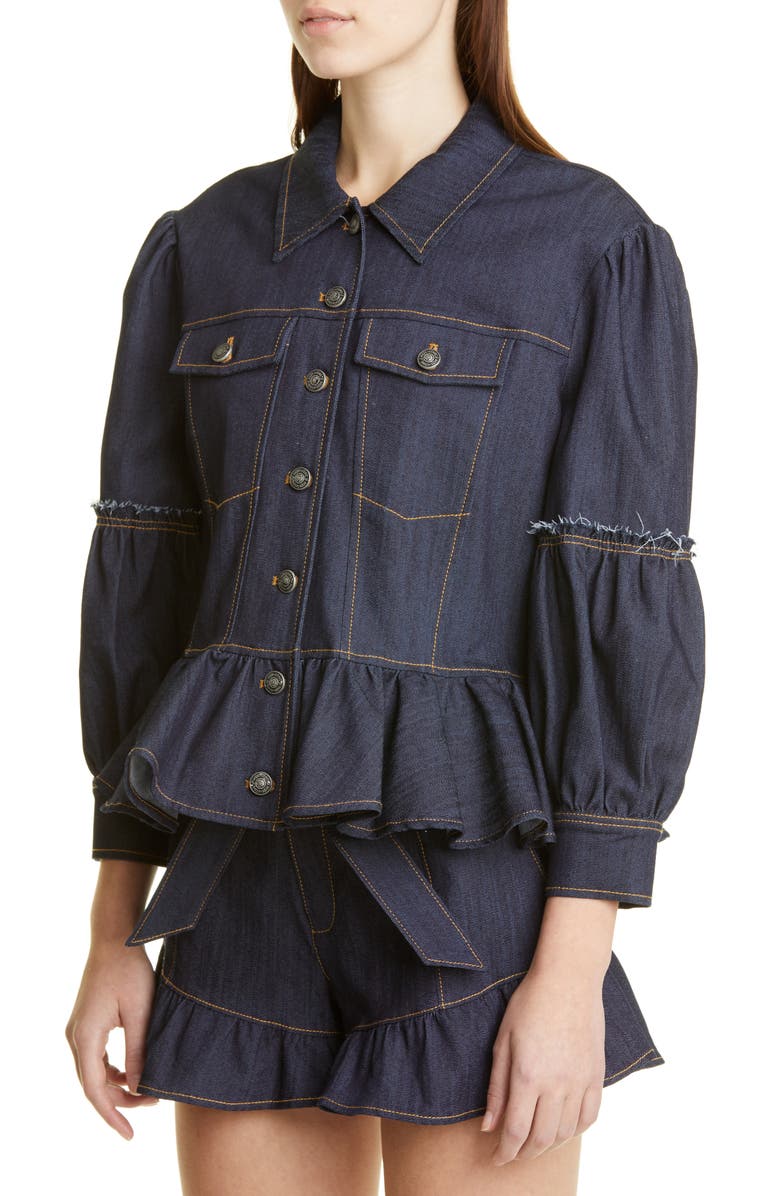 Cinq à Sept Lizzie Peplum Denim Jacket, Alternate, color, 