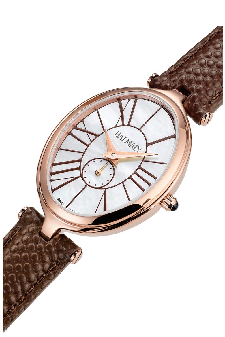 Haute Elegance Oval Leather Strap Watch, 26mm x 32mm, Alternate, color, YELLOW GOLD BROWN