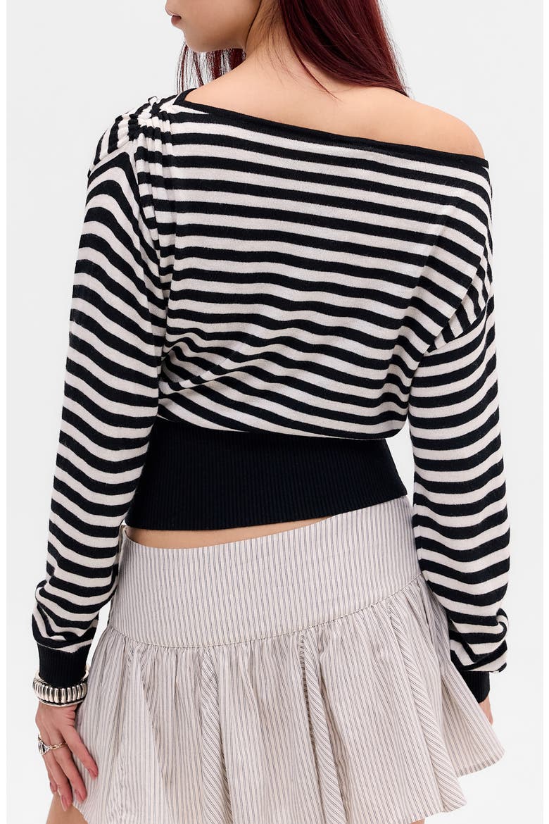 Bailey Off the Shoulder Striped Sweater, Alternate, color, BLACK AND WHITE