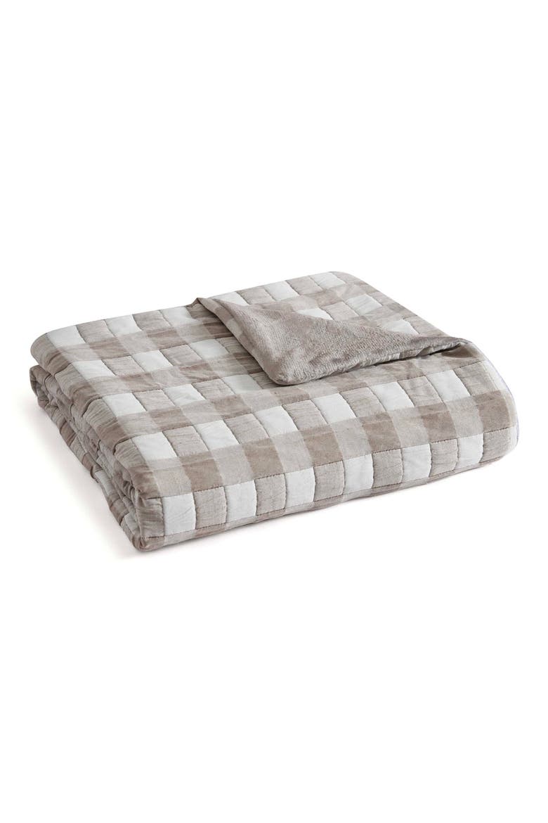 Gingham Jacquard Cotton Muslin Throw Blanket, Main, color, WHITE/ DARK TAUPE