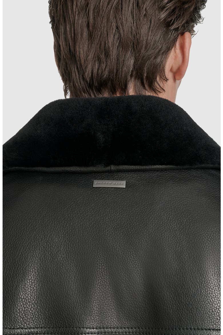 Leather Aviator Jacket with Removable Genuine Shearling Collar, Alternate, color, BLACK