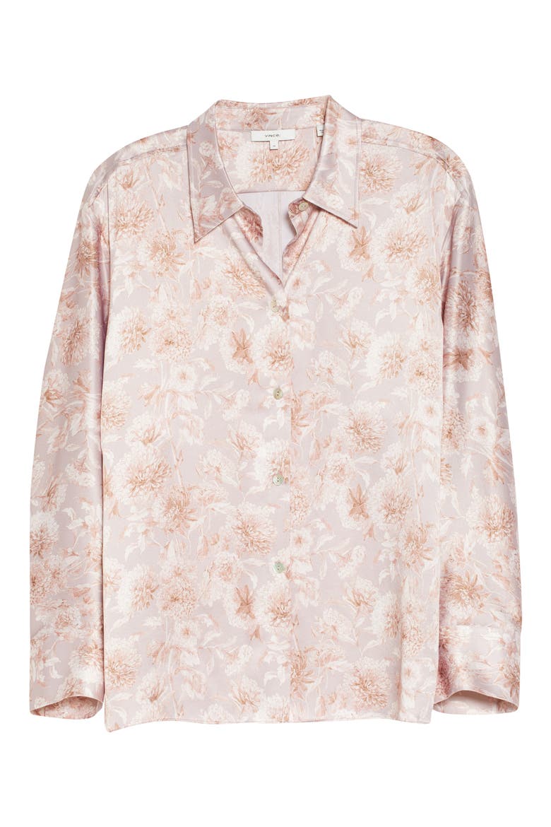 Dahlia Floral Print Silk Shirt, Alternate, color, LOTUS SHELL