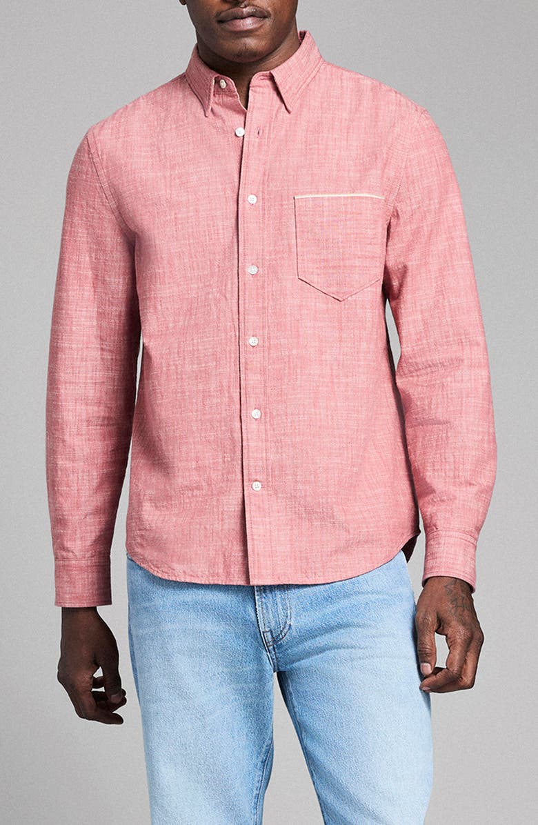 Billy Reid Slub Cotton MSL Button-Up Shirt, Main, color, Washed Umber