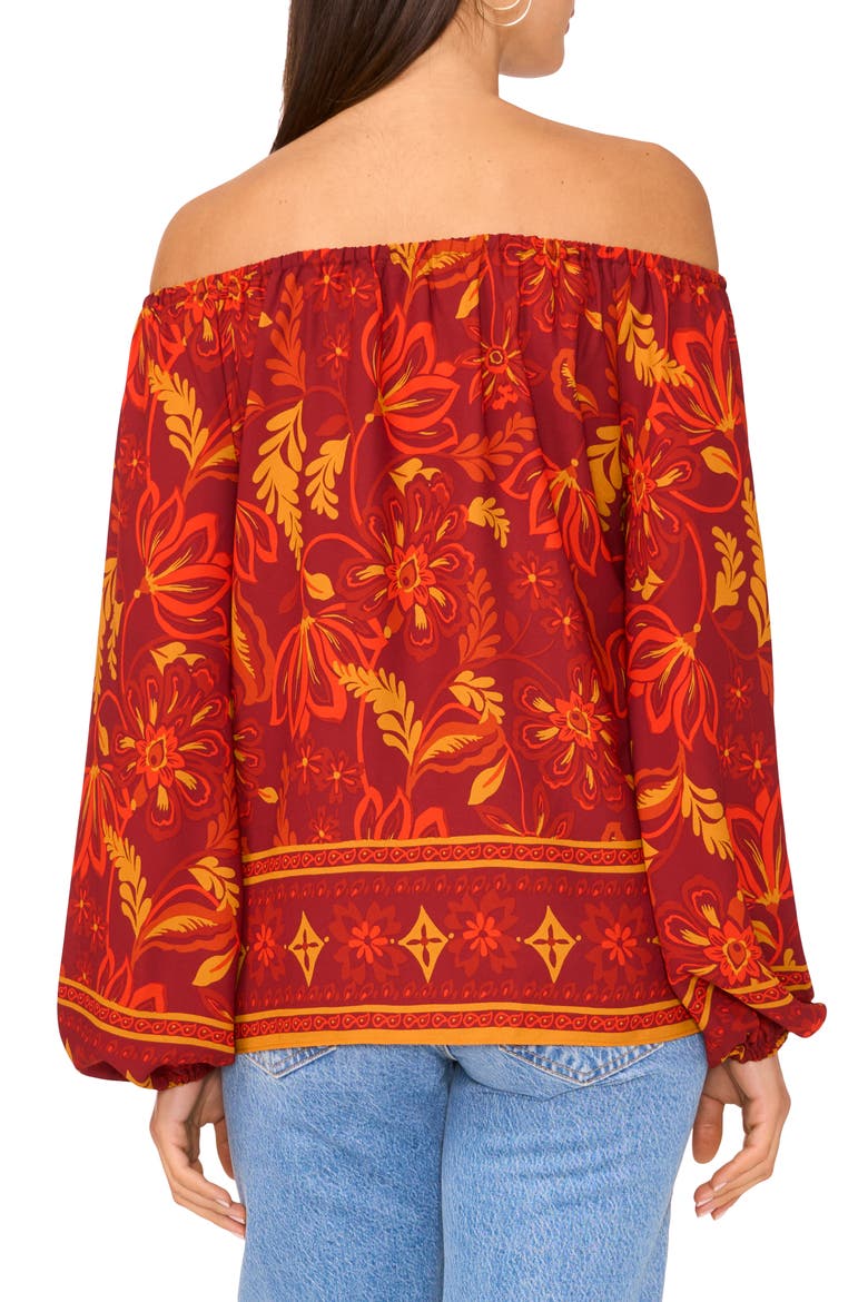 Floral Off the Shoulder Crepe Top, Alternate, color, CHILI
