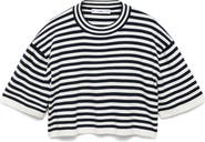 MANGO Stripe Short Sleeve Crop Sweater