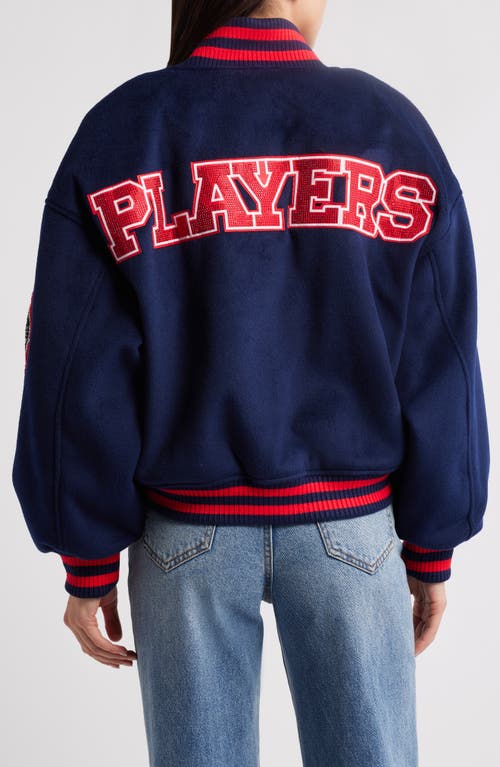 Nasty Gal Tailored Varsity Bomber Jacket In Navy