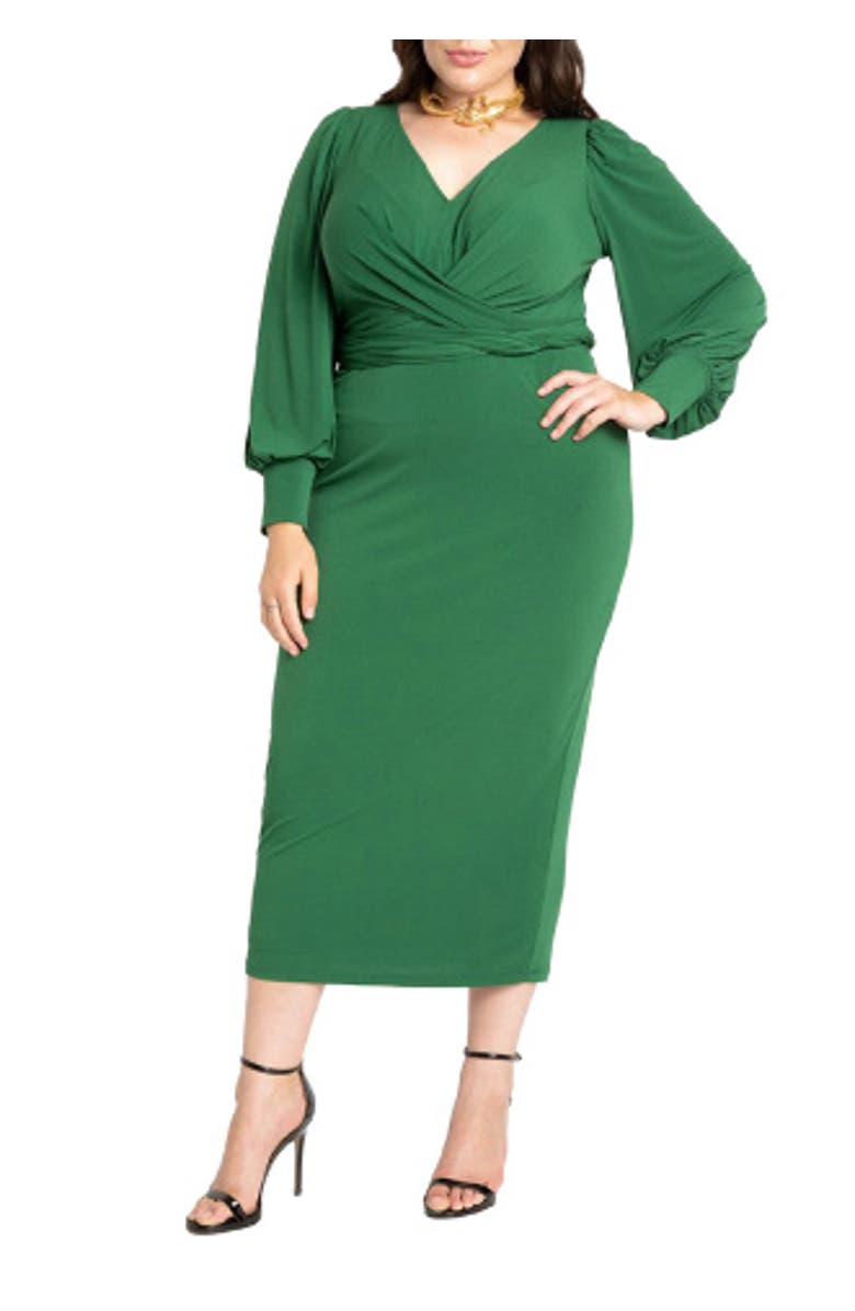 ELOQUII Cross Front Midi Dress, Main, color, Eden