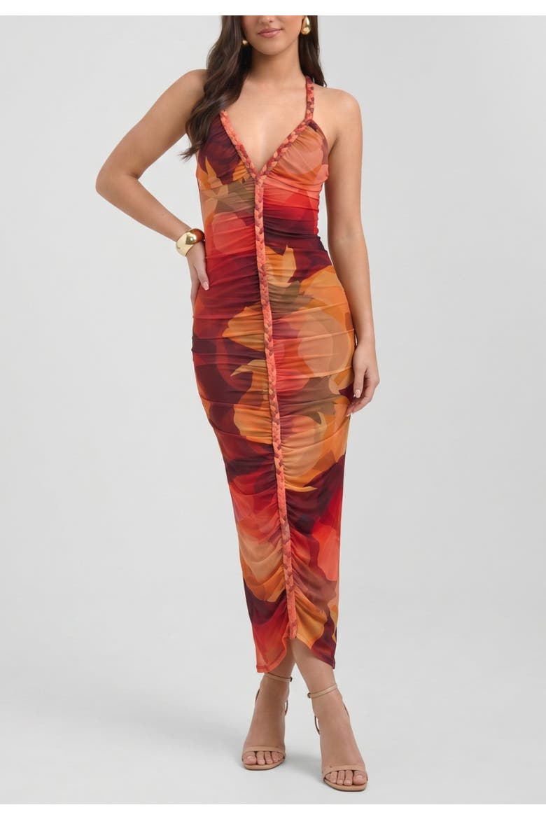 Thalassa Printed Mesh Dress, Main, color, Orange Floral