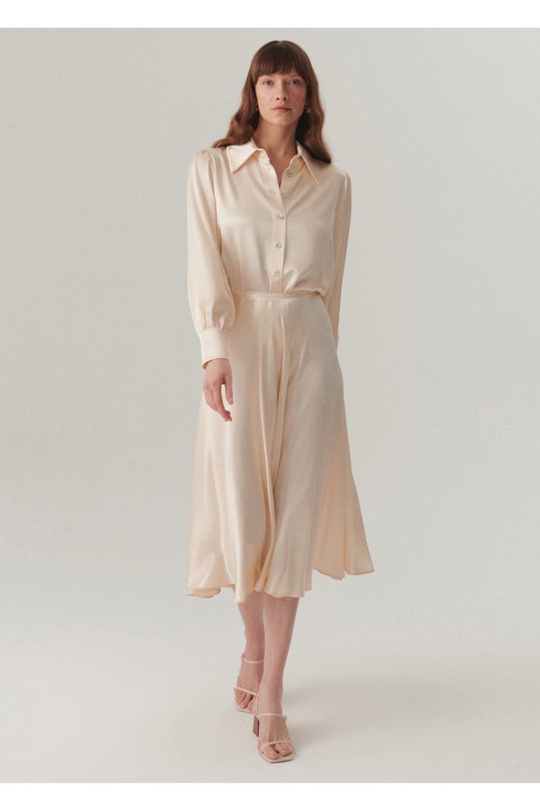 Kaia Satin Shirt, Alternate, color, Ecru