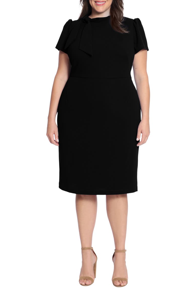 Neck Tie Sheath Dress, Main, color, BLACK