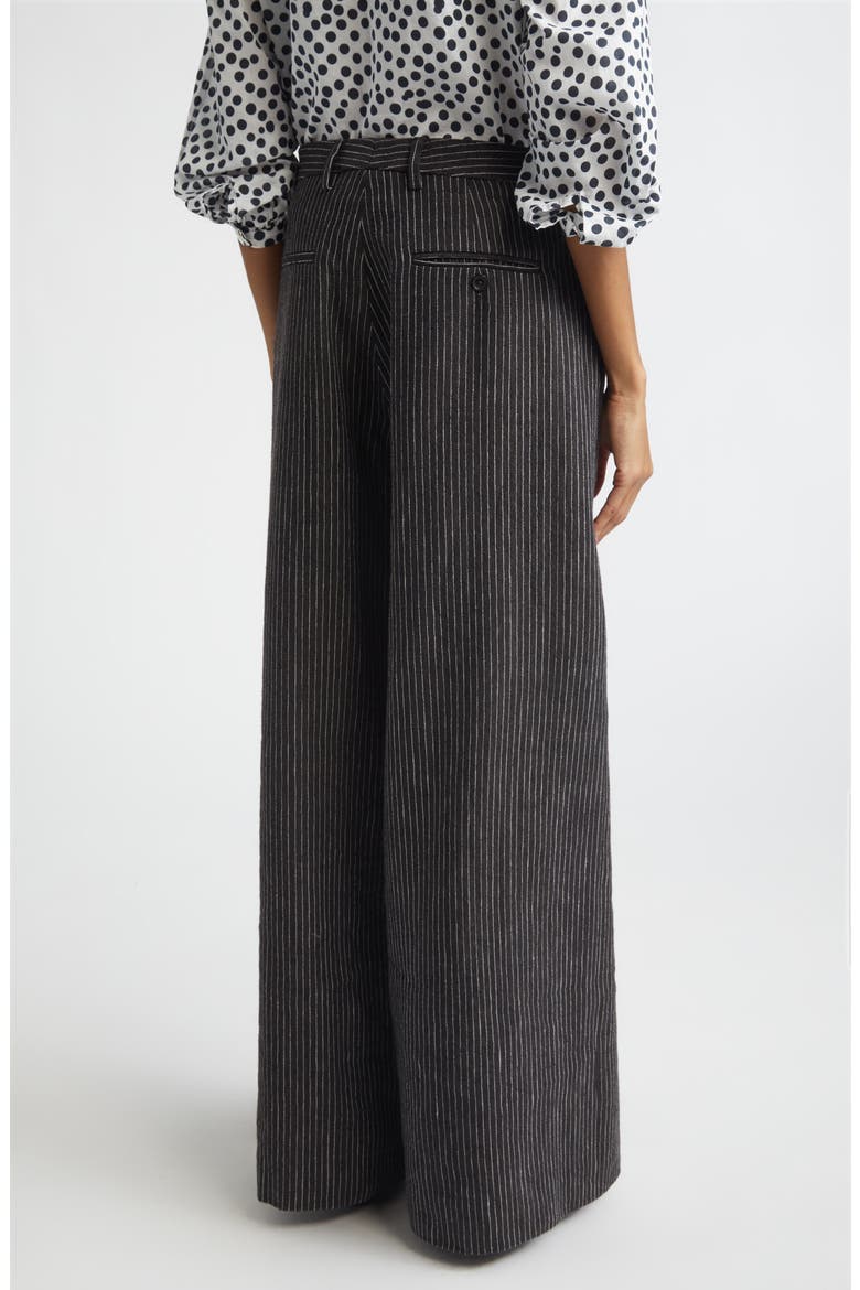 Oversize Crossover Pinstripe Linen & Virgin Wool Pants, Alternate, color, BROWN STRIPE