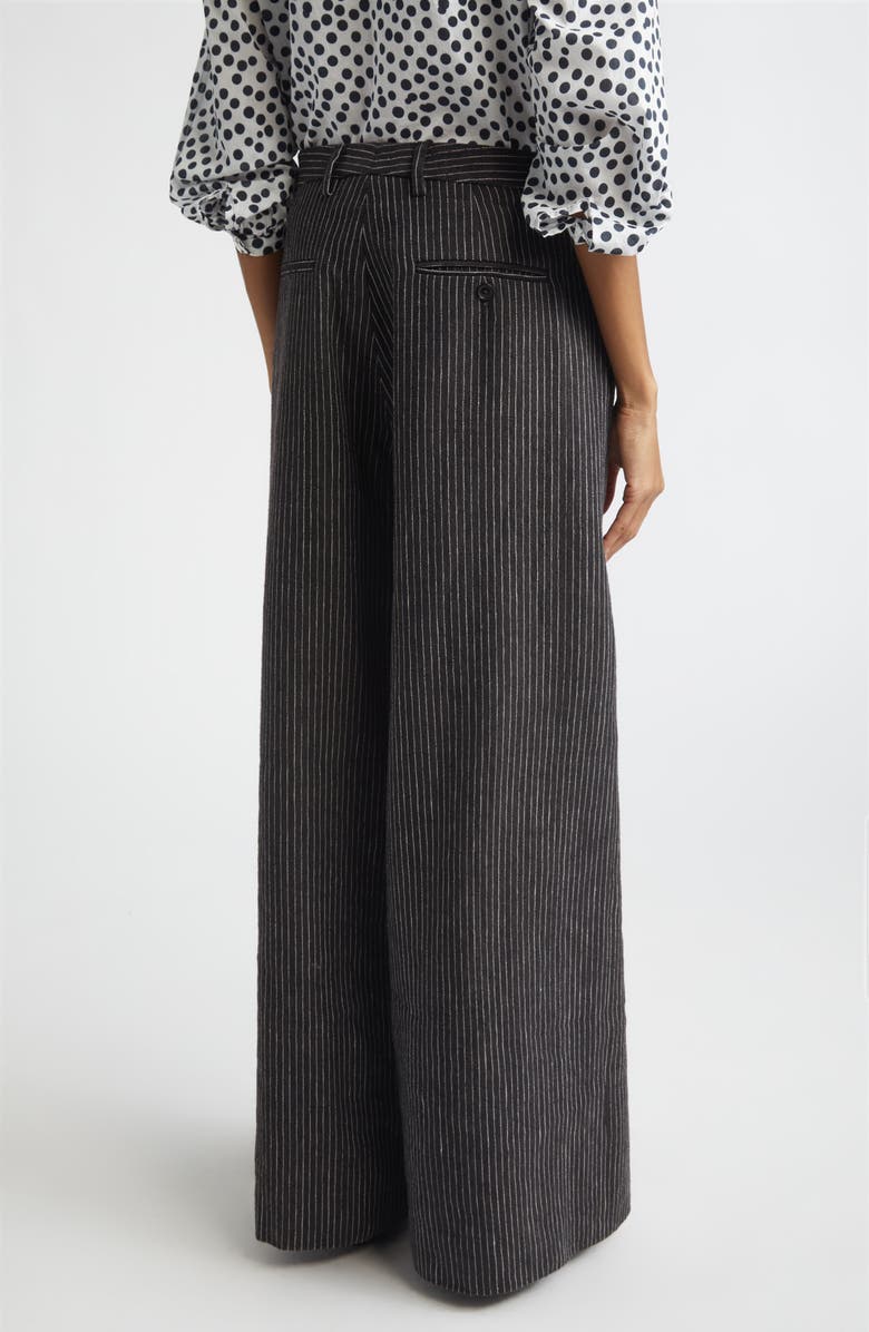 R13 Oversize Crossover Pinstripe Linen & Virgin Wool Pants, Alternate, color, Brown Stripe