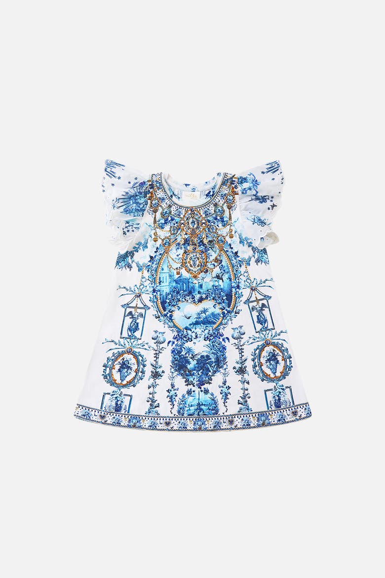 Kids Embroidered Sleeve Tee Dress, Main, color, The Porcelain Parlour