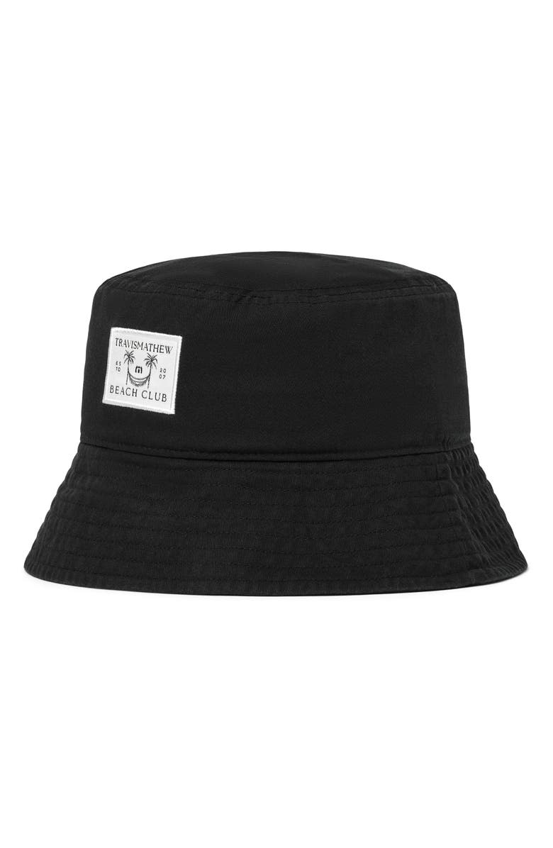 TravisMathew Beach Club Cotton Denim Bucket Hat, Main, color, Black